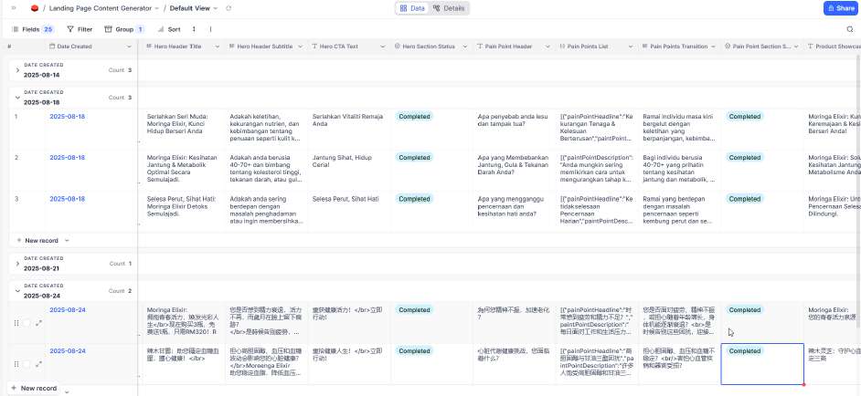Landing page content workflow